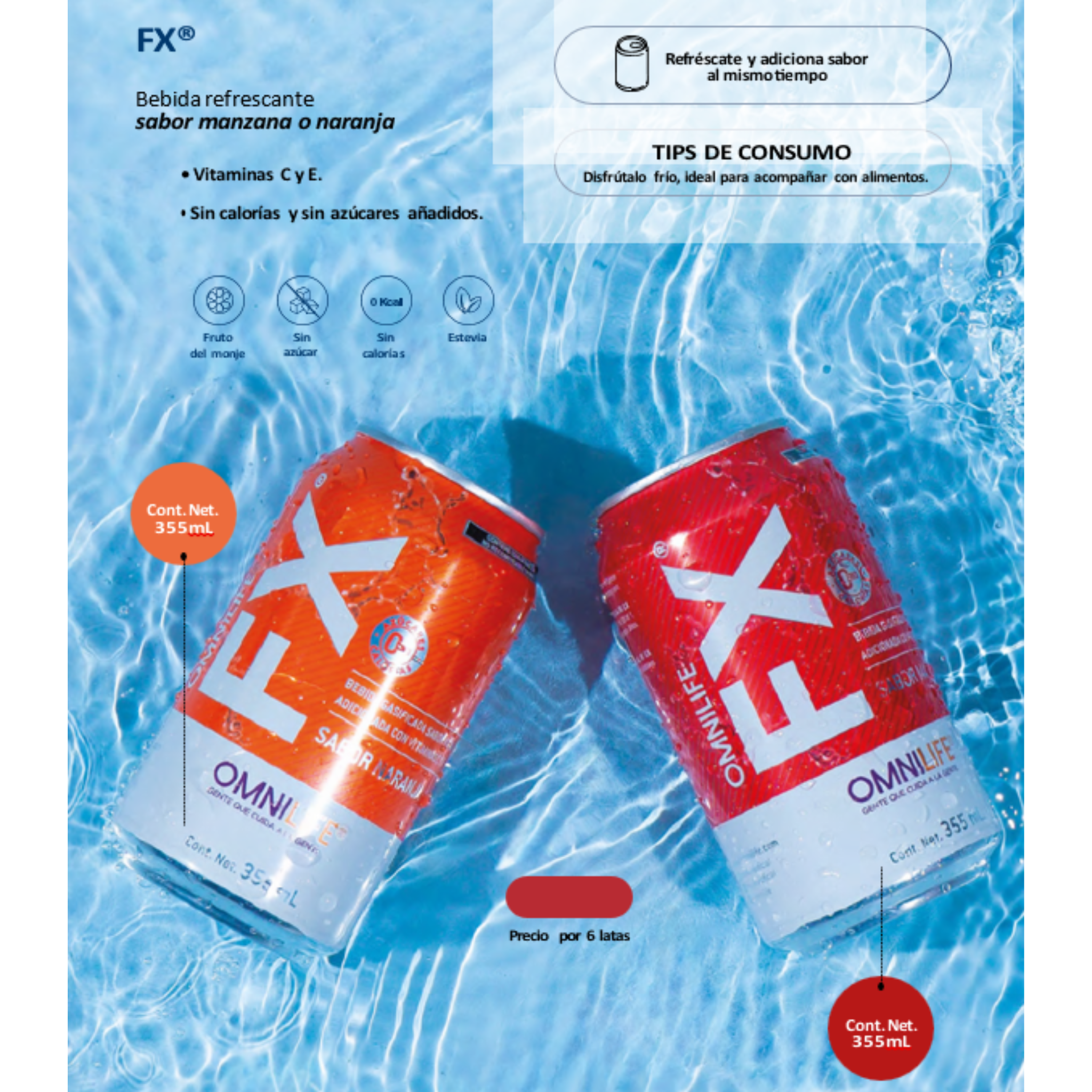 FX Sabor Manzana | Energía Refrescante con Vitaminas C y E (Six Pack)