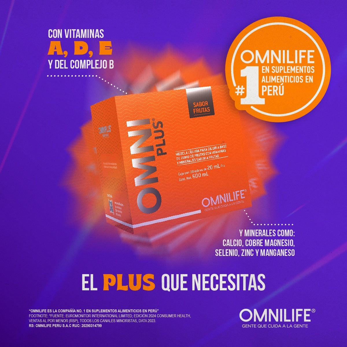 OmniPlus® Sabor Frutas – Defensas fuertes, cuerpo activo, mente clara